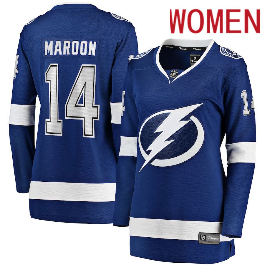 Women Tampa Bay Lightning #14 Pat Maroon Fanatics Branded Blue Home Breakaway NHL Jersey->tampa bay lightning->NHL Jersey